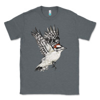 Charcoal Heather Flying Downy Woodpecker Classic Tee - LillyAllenDesigns