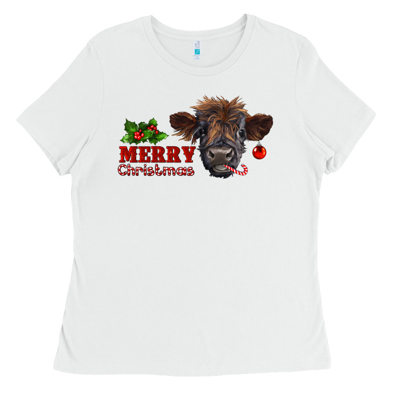 Merry Christmas Highland Calf With Candy Cane Ladies Tee by RanaPortraitStore | Teevron