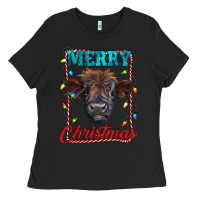 Black merry christmas highland calf baby cow Ladies Tee - RanaPortraitStore