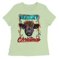 Matcha merry christmas highland calf baby cow Ladies Tee - RanaPortraitStore