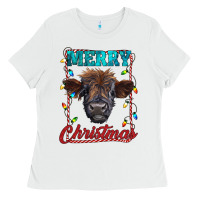 Merry Christmas Highland Calf Baby Cow Ladies Tee | Teevron