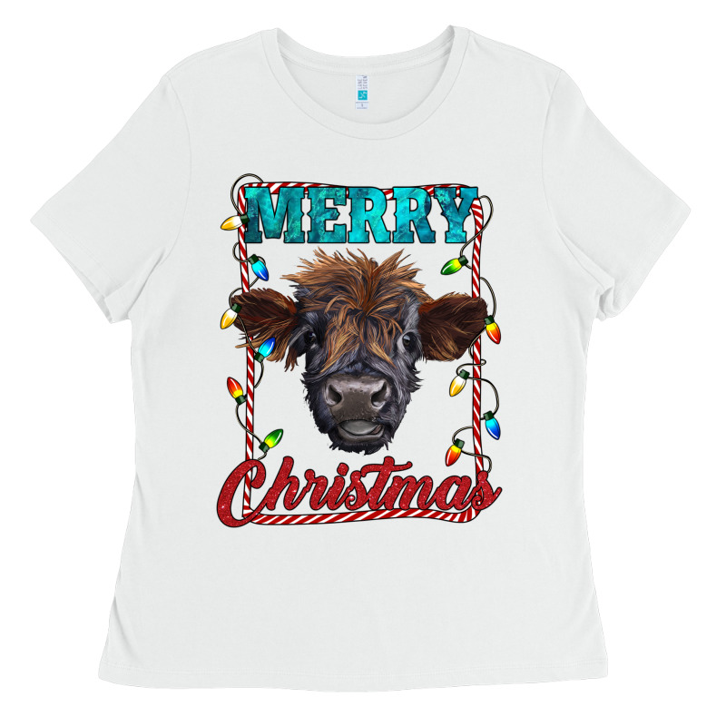 Merry Christmas Highland Calf Baby Cow Ladies Tee by RanaPortraitStore | Teevron