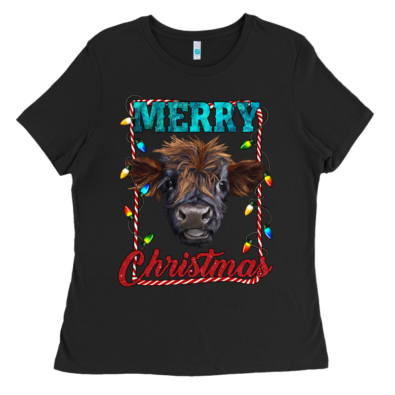 Merry Christmas Highland Calf Baby Cow Ladies Tee by RanaPortraitStore | Teevron