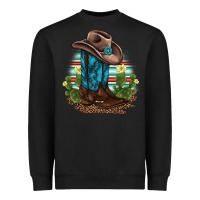 Black western boots and hat cactus leopard serape pattern Heavyweight Sweatshirt - BarkalooDesign