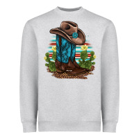 Heather Grey western boots and hat cactus leopard serape pattern Heavyweight Sweatshirt - BarkalooDesign