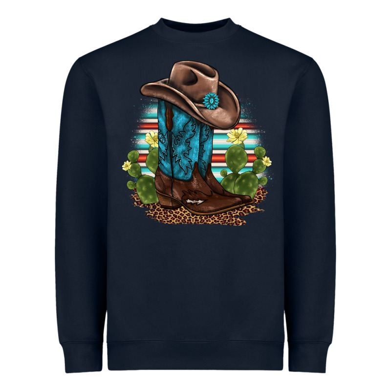 Western Boots And Hat Cactus Leopard Serape Pattern Heavyweight Sweatshirt by BarkalooDesign | Teevron