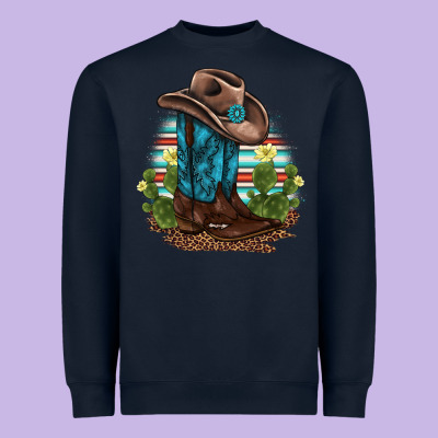 Western Boots And Hat Cactus Leopard Serape Pattern Heavyweight Sweatshirt Designed By Barkaloodesign