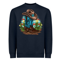 Navy western boots and hat cactus leopard serape pattern Heavyweight Sweatshirt - BarkalooDesign
