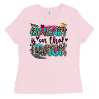 Bubblegum Pink my heart is on that track Ladies Tee - Zillion Design Studio