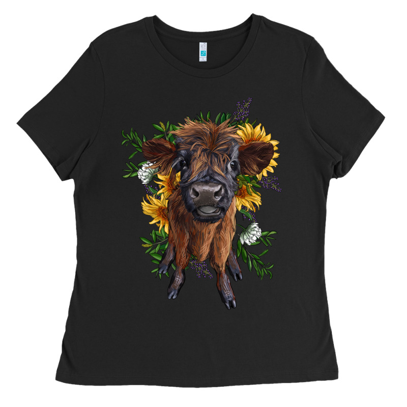 Highland Cow With Sunflower Ladies Tee by RanaPortraitStore | Teevron