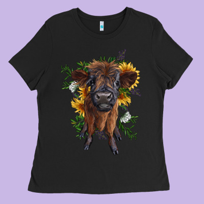 Highland Cow With Sunflower Ladies Tee Designed By Ranaportraitstore