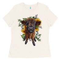 Bone highland cow with sunflower Ladies Tee - RanaPortraitStore