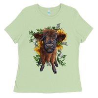 Matcha highland cow with sunflower Ladies Tee - RanaPortraitStore