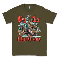 Army Green my first christmas baby safari animals Classic Tee - LillyAllenDesigns