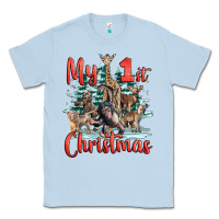 Dusty Blue my first christmas baby safari animals Classic Tee - LillyAllenDesigns