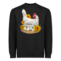 Black Perched Chicken With Sunflowers Heavyweight Sweatshirt - LillyAllenDesigns