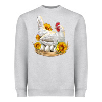 Heather Grey Perched Chicken With Sunflowers Heavyweight Sweatshirt - LillyAllenDesigns