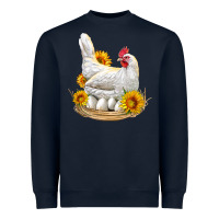Navy Perched Chicken With Sunflowers Heavyweight Sweatshirt - LillyAllenDesigns