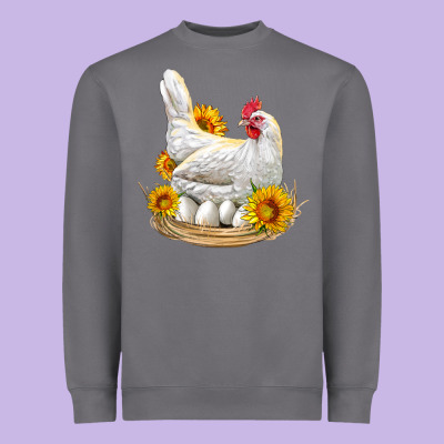Perched Chicken With Sunflowers Heavyweight Sweatshirt Designed By Lillyallendesigns