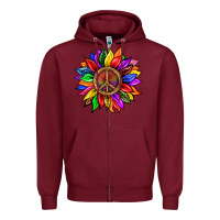Burgundy Pride LGBTQ+ Sunflower With Peace Zipper Hoodie - BundleAndBundleShop