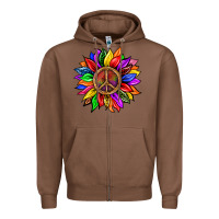 Chestnut Pride LGBTQ+ Sunflower With Peace Zipper Hoodie - BundleAndBundleShop