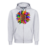 Heather Grey Pride LGBTQ+ Sunflower With Peace Zipper Hoodie - BundleAndBundleShop