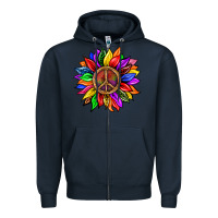 Navy Pride LGBTQ+ Sunflower With Peace Zipper Hoodie - BundleAndBundleShop