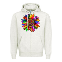 Oatmeal Heather Pride LGBTQ+ Sunflower With Peace Zipper Hoodie - BundleAndBundleShop
