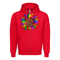 Red Pride LGBTQ+ Sunflower With Peace Zipper Hoodie - BundleAndBundleShop