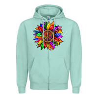 Seafoam Pride LGBTQ+ Sunflower With Peace Zipper Hoodie - BundleAndBundleShop