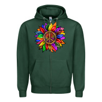 Sports Green Pride LGBTQ+ Sunflower With Peace Zipper Hoodie - BundleAndBundleShop
