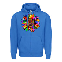 True Royal Pride LGBTQ+ Sunflower With Peace Zipper Hoodie - BundleAndBundleShop
