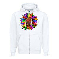 White Pride LGBTQ+ Sunflower With Peace Zipper Hoodie - BundleAndBundleShop
