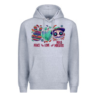 Heather Grey Peace love dia de los muertos Premium Hoodie - NancyCooperArtShop