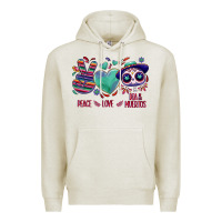 Oatmeal Heather Peace love dia de los muertos Premium Hoodie - NancyCooperArtShop