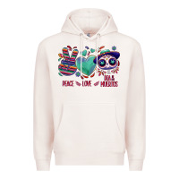 Pale Pink Peace love dia de los muertos Premium Hoodie - NancyCooperArtShop