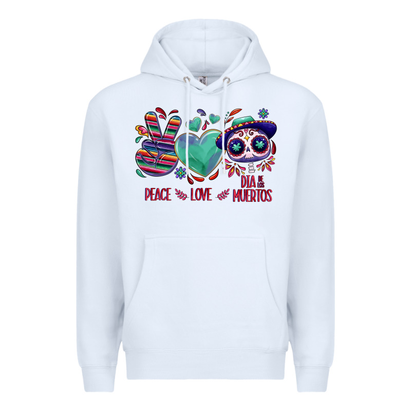 Peace Love Dia De Los Muertos Premium Hoodie by NancyCooperArtShop | Teevron
