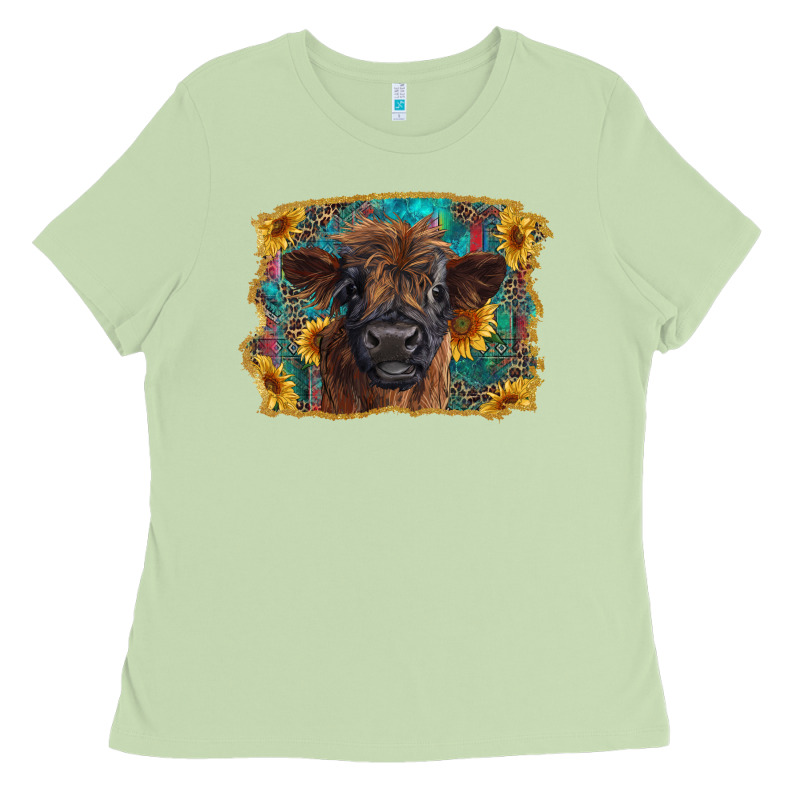 Highland Cow Calf With Western Background Ladies Tee by RanaPortraitStore | Teevron