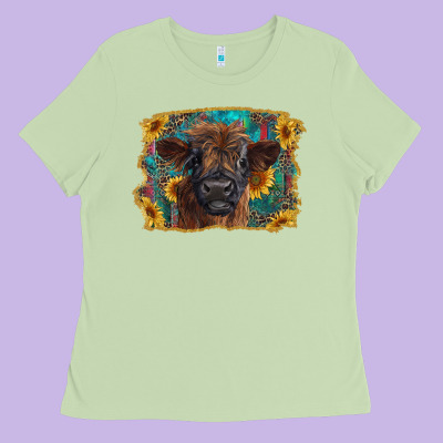 Highland Cow Calf With Western Background Ladies Tee Designed By Ranaportraitstore