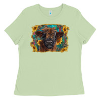 Matcha highland cow calf with western background Ladies Tee - RanaPortraitStore
