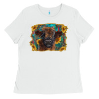 White highland cow calf with western background Ladies Tee - RanaPortraitStore