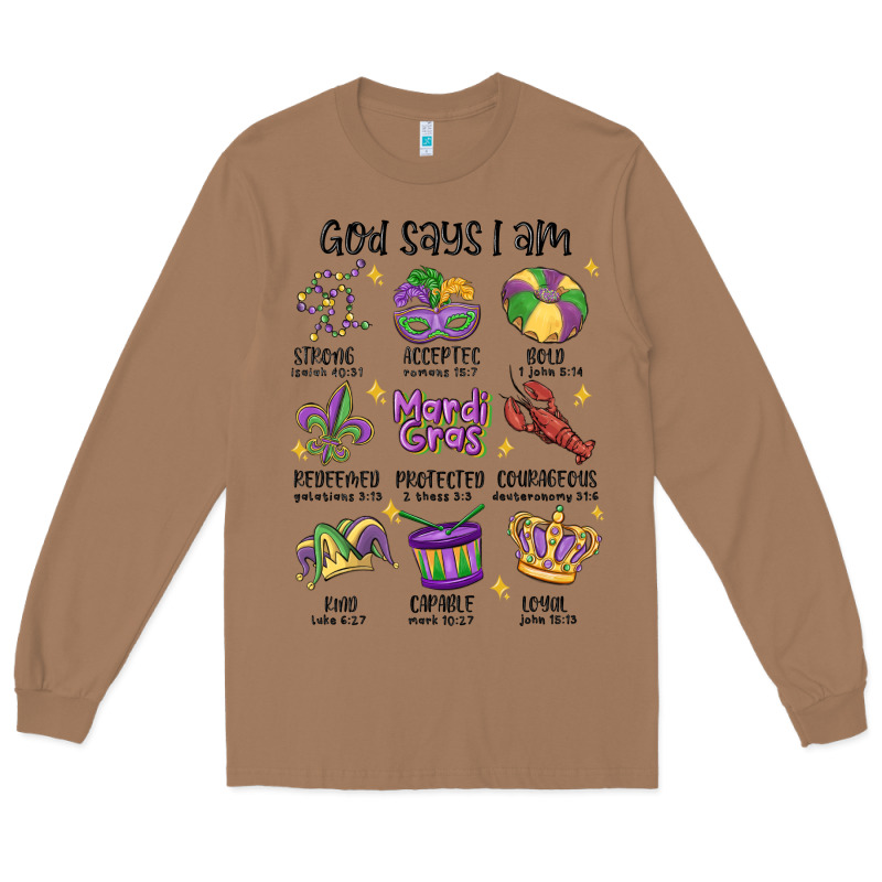 God Says I Am Mardi Gras Long Sleeve Tee by MaliasSmallBusiness | Teevron
