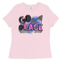 Bubblegum Pink go race Ladies Tee - Zillion Design Studio