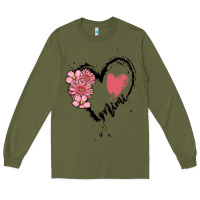 Army Green mimi flower heart Long Sleeve Tee - MaliasSmallBusiness