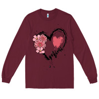 Burgundy mimi flower heart Long Sleeve Tee - MaliasSmallBusiness