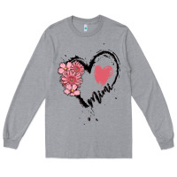 Heather Grey mimi flower heart Long Sleeve Tee - MaliasSmallBusiness