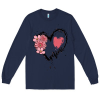 Navy mimi flower heart Long Sleeve Tee - MaliasSmallBusiness