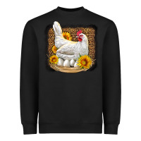 Black perched chicken with sunflowers leopard background Heavyweight Sweatshirt - LillyAllenDesigns