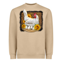 Mushroom perched chicken with sunflowers leopard background Heavyweight Sweatshirt - LillyAllenDesigns