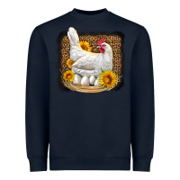 Navy perched chicken with sunflowers leopard background Heavyweight Sweatshirt - LillyAllenDesigns
